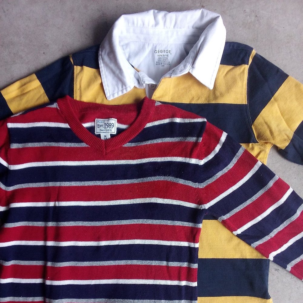 Lot of 2 Boy's M 7/8 shirts, V Neck sweater and Polo Siet